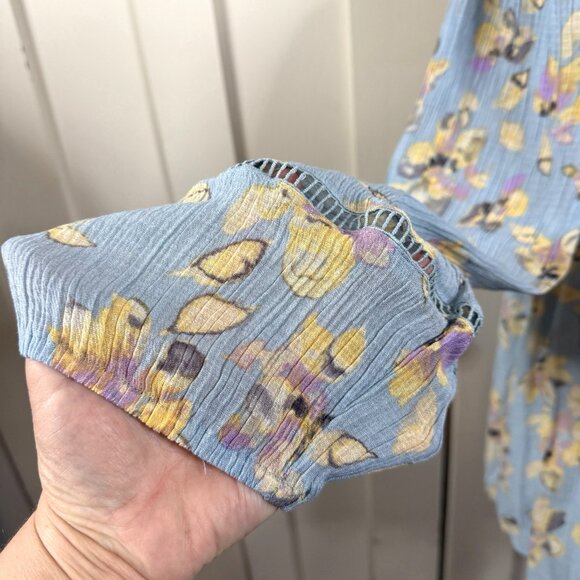 Zac & Rachel Blue Floral Balloon Sleeve Boho Plus Size 3X Babydoll Cottage Fairy - Picture 4 of 8